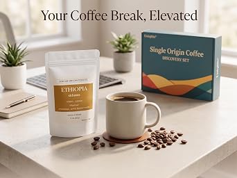 UNIQBITE Single Origin Coffee Gift Set, Whole Bean Arabica Coffee Sampler, Small Batch Roasted Artisan Coffee from Colombia, Ethiopia, Brazil and Guatemala, Giftable Box, 12 Oz (340 g)