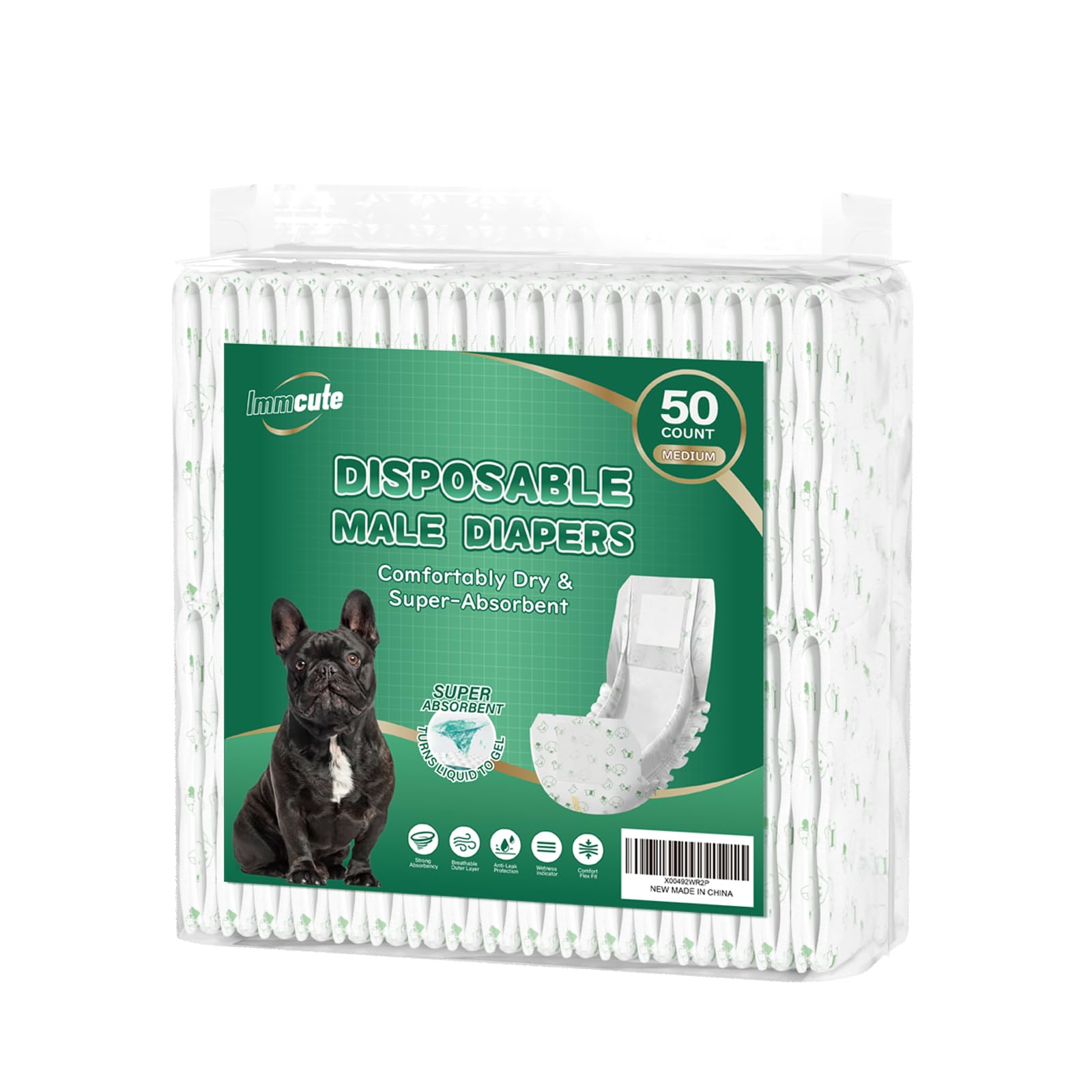IMMCUTE Male Dog Wraps 50 Ct, Medium Size, Male Dog Diapers Disposable, Super Absorbent Leak-Proof Doggy Diapers,Belly Bands for Male Dogs with Wetness Indicator, Ideal for Indoor, Outdoor (B0D4YPTR5V) Amazon Price History, Amazon Price Tracker