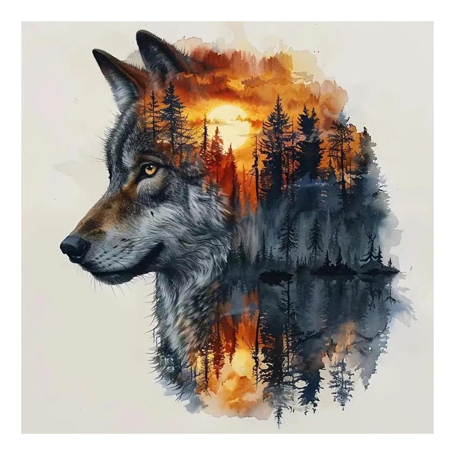 Wolf Malen nach Zahlen, Malen nach Zahlen Erwachsene, Paint by Numbers Adult, DIY Handgemalt Ölgemälde für Home Décor Geschenk 40x40cm