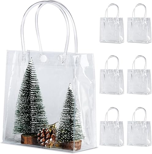 25 bolsas de regalo transparentes con asa, bolsa de plástico reutilizable para regalo, pequeñas bolsas transparentes de PVC para regalos, compras,