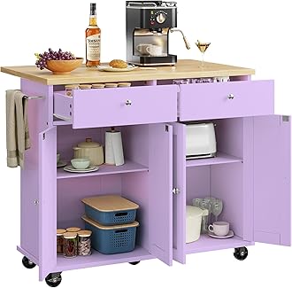 Shintenchi Kitchen Island Cart with Storage,Rolling Kitchen Island Side Table on Wheels with Large Worktop,Storage Cabinet,Towel Rack,Drawers and Open Shelves for Kitchen,Dinning Room,White