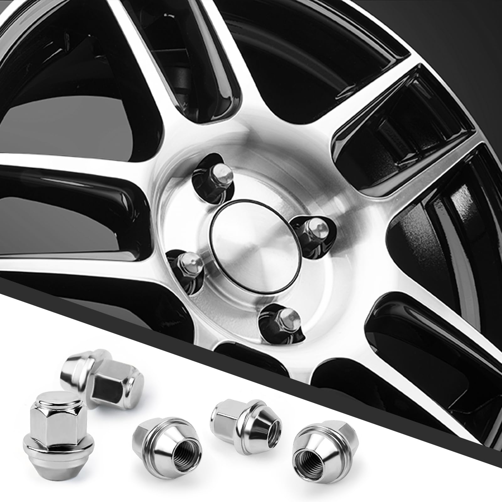 20 pezzi Dadi per Ruota con Cappuccio Cromato Viti Cappuccio Chiuso a Sede Conica 60° Dadi per Ruota M12x15 per la maggior parte di Ford Fiesta Focus Fusion (B-M12X1.5, Argento)