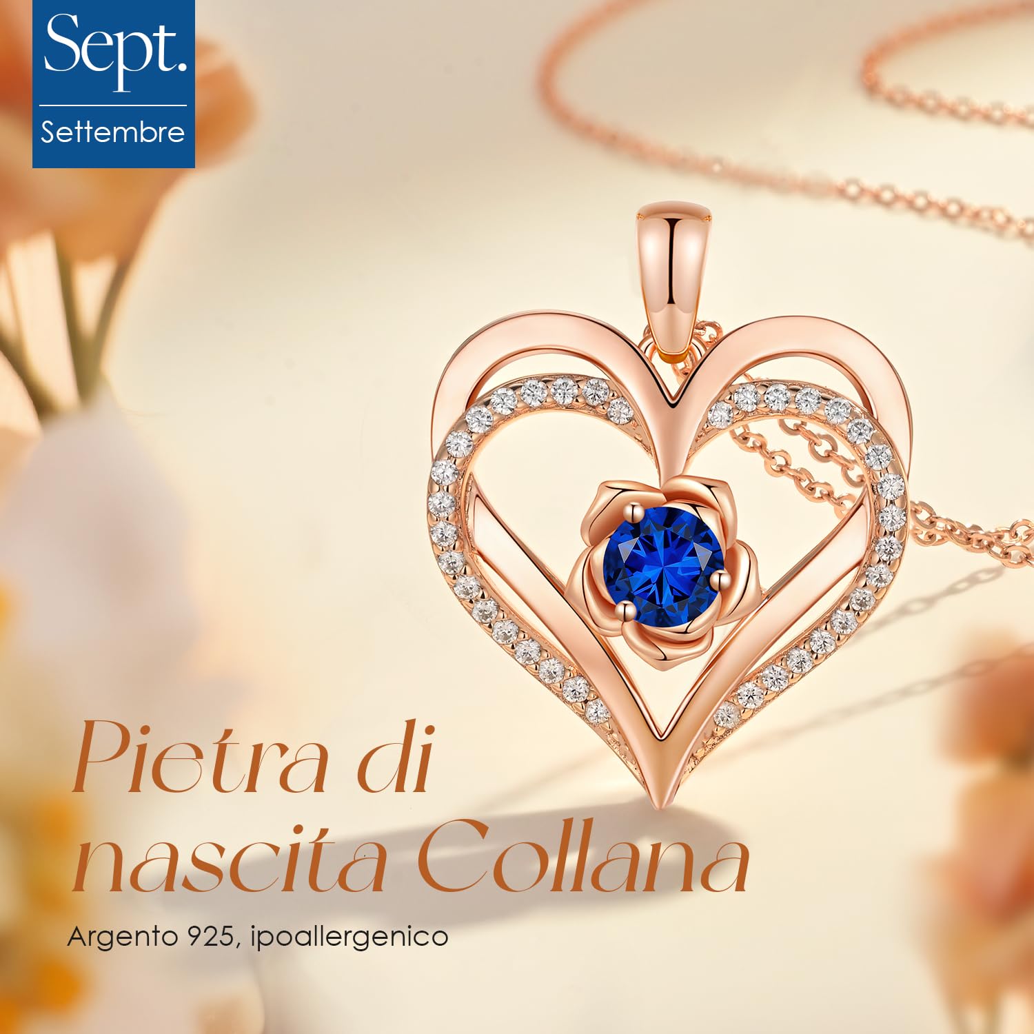 CDE Collana Donna Argento 925 Collana in Cuore, Pietra di nascita Rosé Fiore Collana in Oro, Rosa Gioielli Donna Regalo San Valentino Natale Compleanno