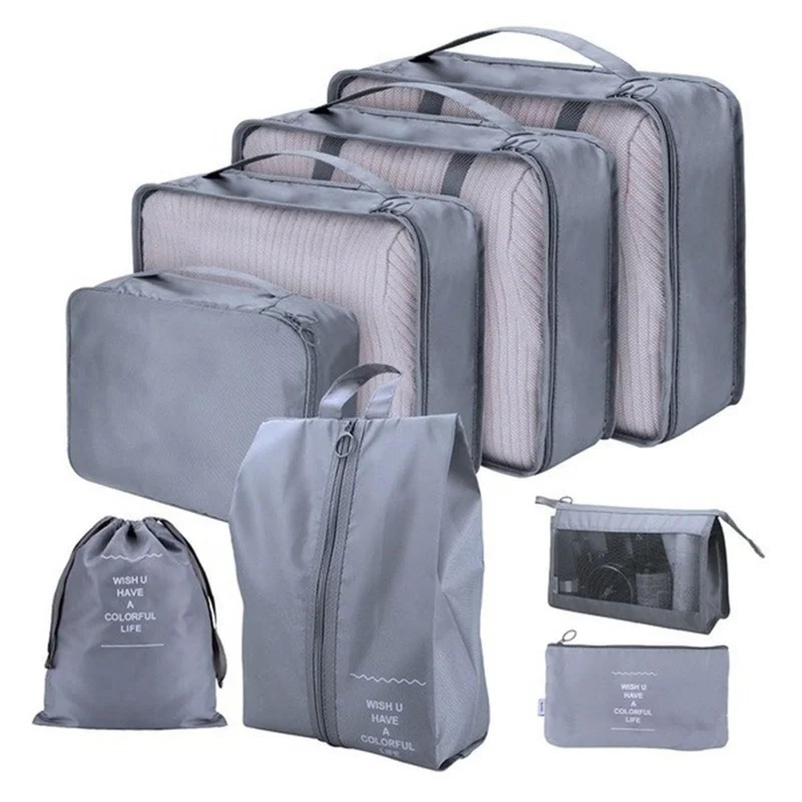 BHOUTY 8PCS/Set Organizer Bags For Travel Accessories Luggage Suitcase Waterproof Bag Clothes Storage(Grey)