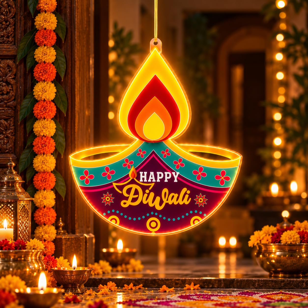 Desidiya® Diya LED Hanging Light | Warm White Double-Sided Festival Décor