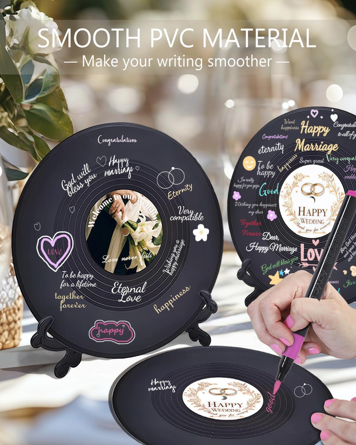 LRITER 2PCS Wedding Guest Book,Creative Guest Book Signs for Wedding,Size 11.6in,Unique Vinyl Record Decorations for Special Day,Reception (Vinyl Record Wedding Guest Book A) - Image 2