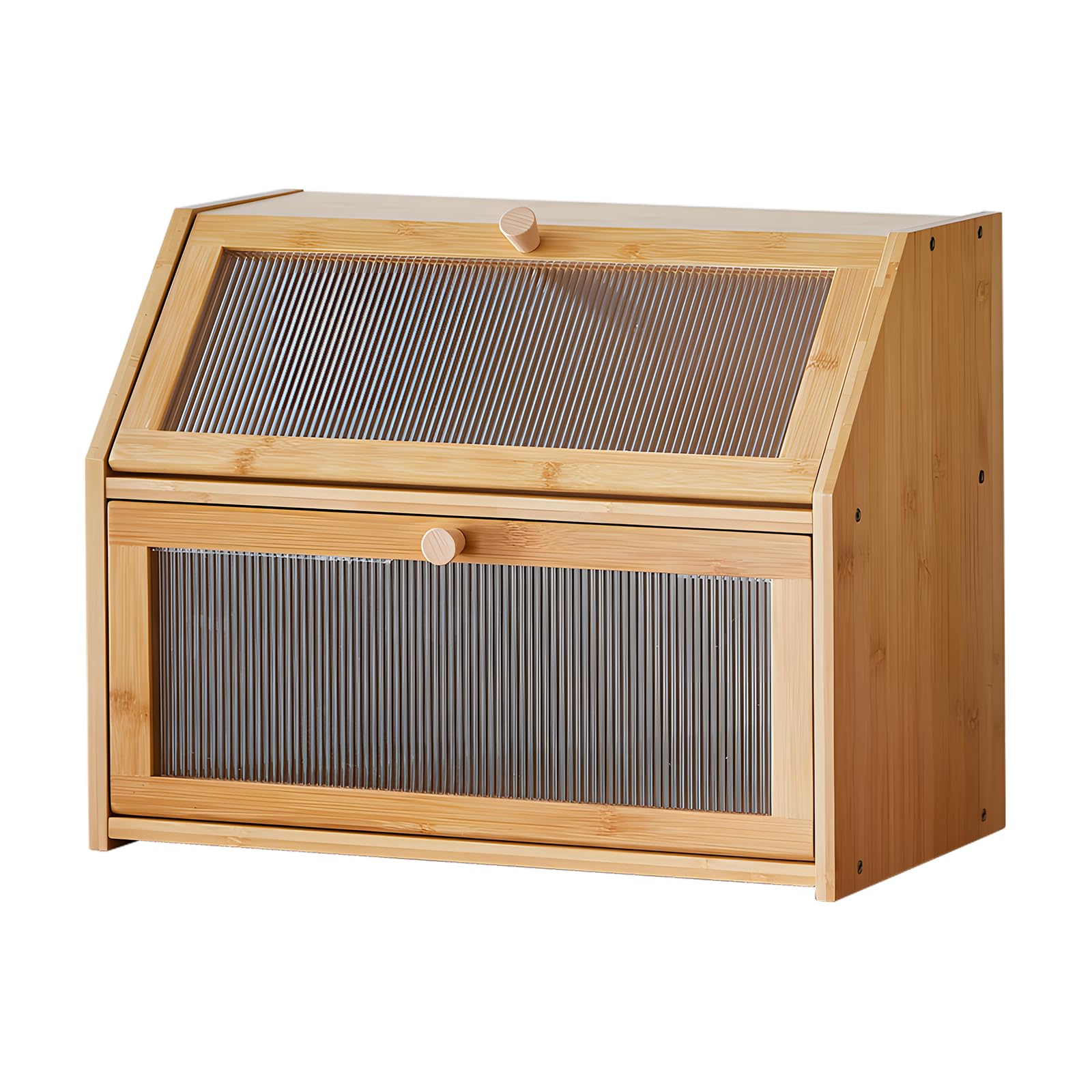 Panera de bambú de 2 Niveles – Recipiente para Pan con Puerta de acrílico y diseño de Escalera, Especias y Accesorios de Cocina, Caja de Almacenamiento ahorradora de Espacio para Cocina