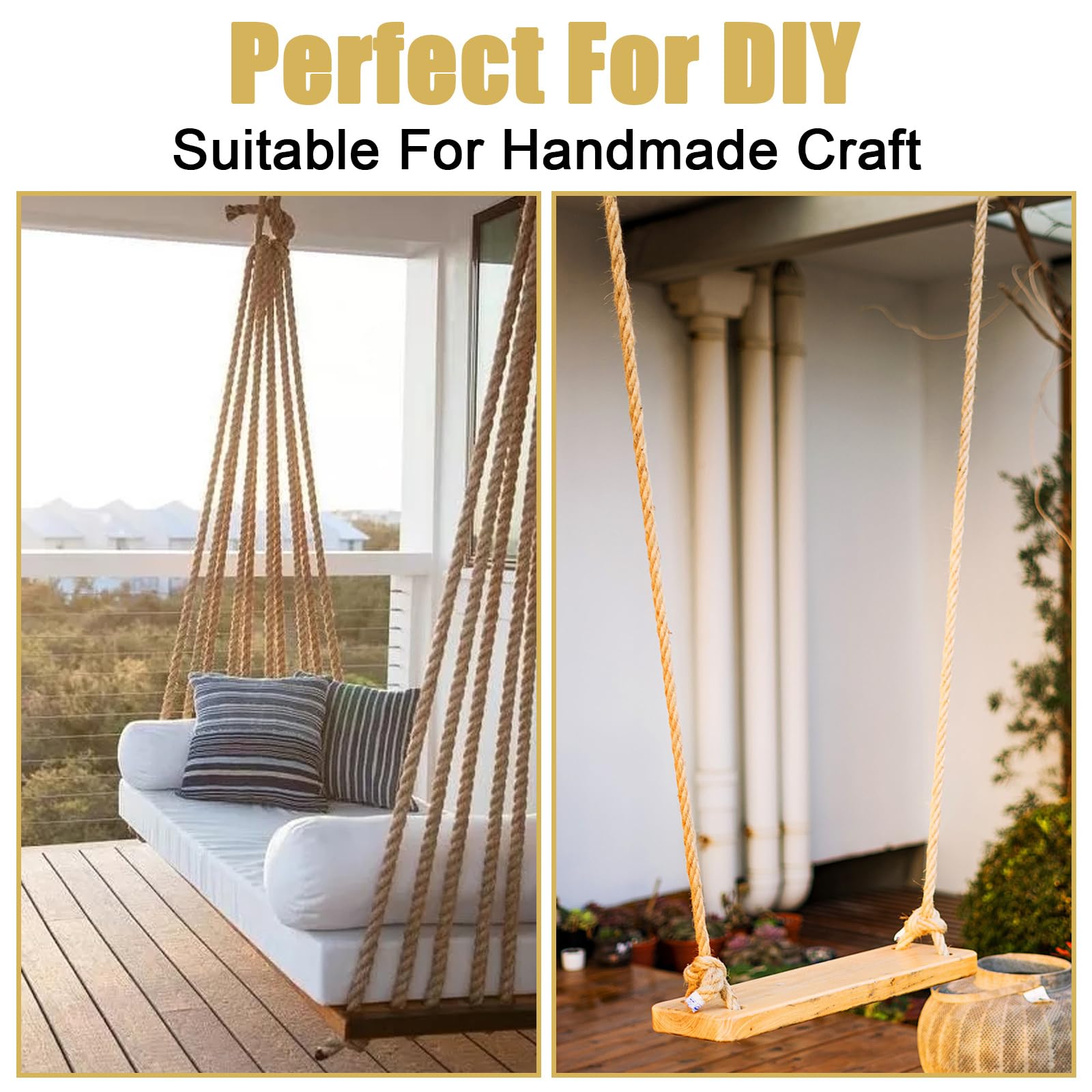 Cuerda de yute natural de 20 mm, cuerda de cáñamo gruesa trenzada de 15 m | Cuerda de yute resistente de 4 hebras para terrazas, jardinería, agrupación, camping, decoración de barcos