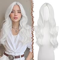 Vista 16 de FESHFEN Pelucas naranjas para mujer de 22 pulgadas, peluca larga ondulada completa, pelucas de partición media, peluca sintética de aspecto natural