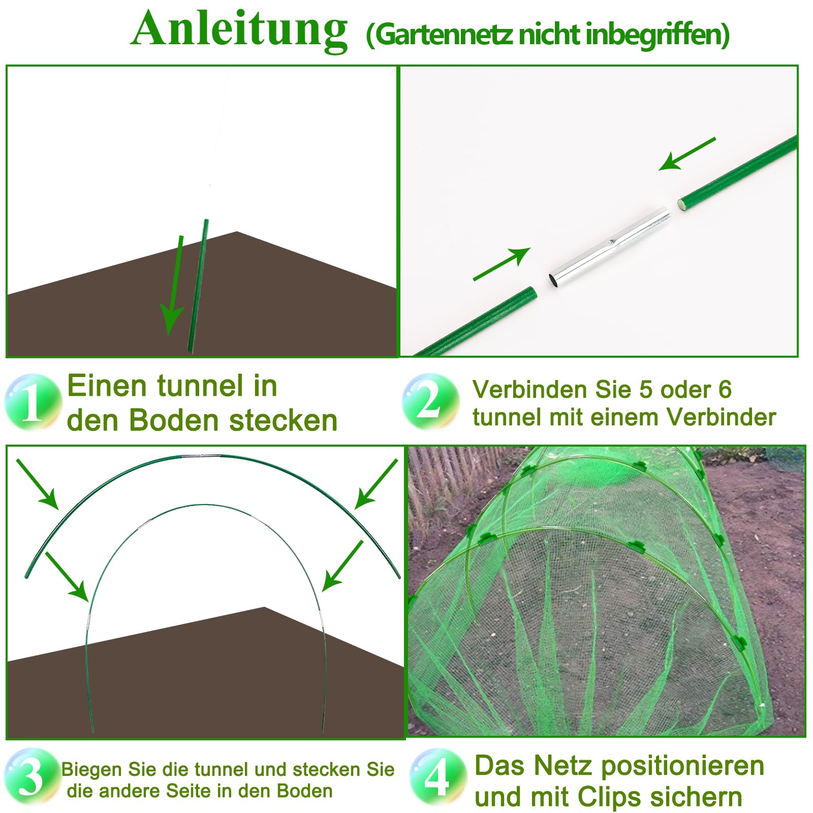 Pflanztunnel Bögen 60 Stück Tunnelbögen für Hochbeet Gewächshaus Bögen Fiberglasstangen DIY Gartenbogen Pflanz Tunnel Folientunnel Bögen für Netz Pflanz Abdeckung Obst Gemüse