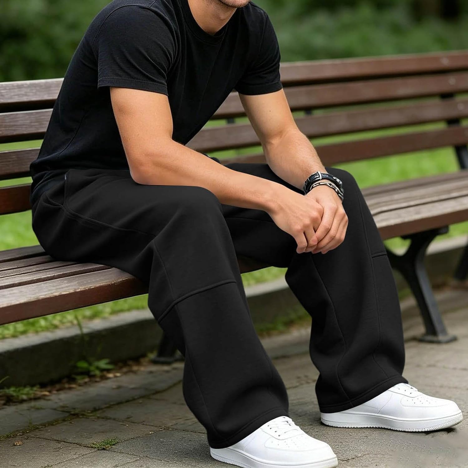 Mens Baggy Sweatpants Drawstring Waist Wide Leg Casual Pants