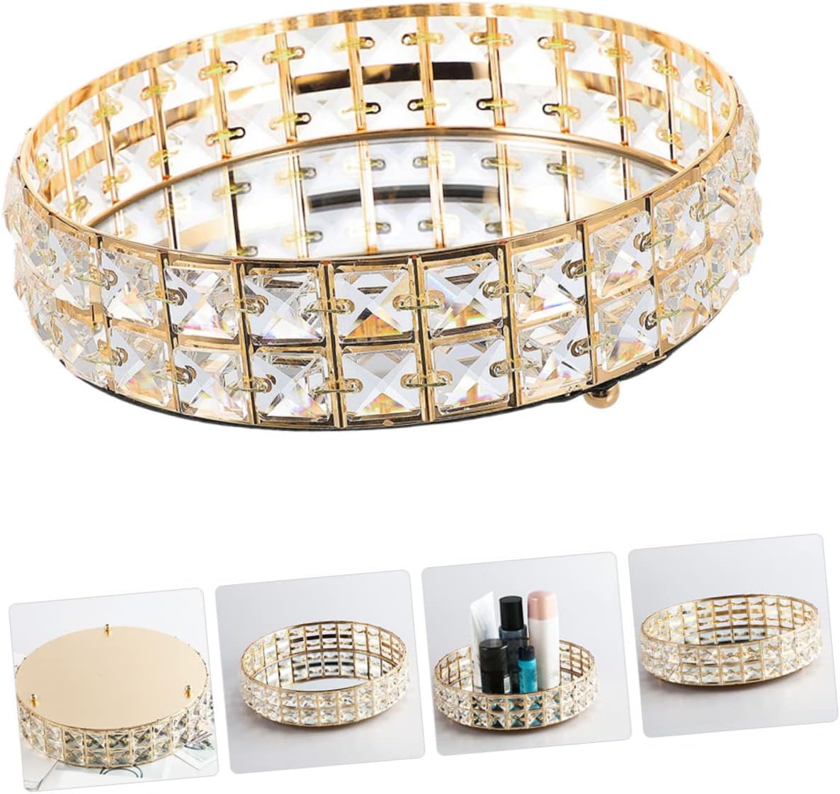 Elegant Round Mirror Jewelry Organizer Tray Storage Plate for Jewelry Cosmetics Perfume Home Decor for Weddings Parties Living Room Decor