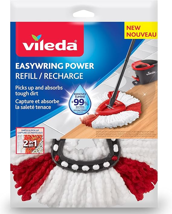 Vileda 2in1 EasyWring Power Mop Head Refill Removes Tough Dirt and