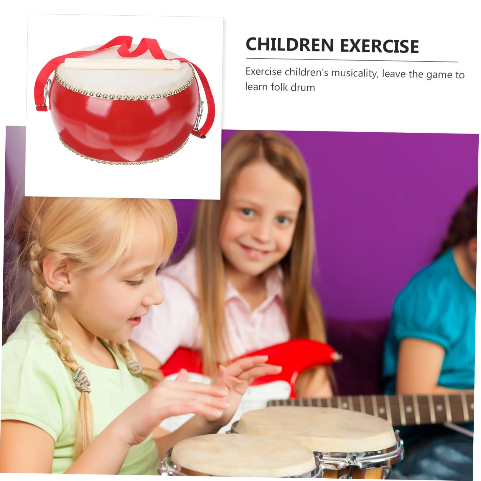 Tamburo Musicale in Legno e Pelle Bovina, per Bambini | Finitura Artigianale, con Bacchetta Inclusa, per Feste di Celebrazione e Lezioni di Musica Back To School Party Stile Casuale