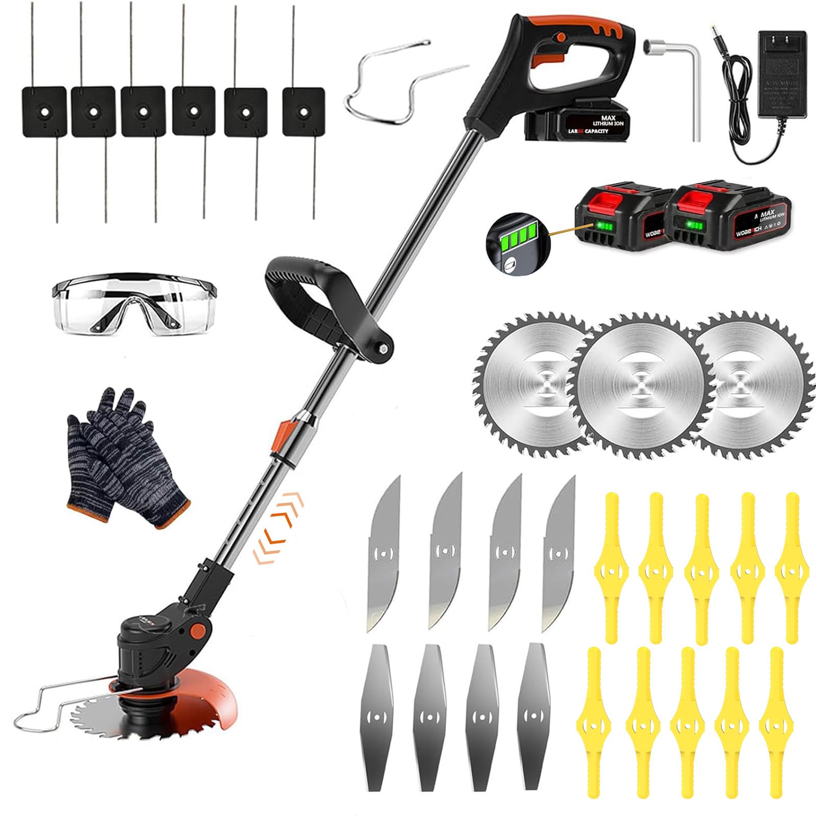 Cordless Strimmer,with Li-ion Battery and Charger Garden Strimmer,Grass Trimmer Retractable for Garden Clearing Weeds Flower Trees
