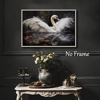 Amazon.co.jp: 抽象的な白鳥の壁アート ムーディーアニマルキャンバス