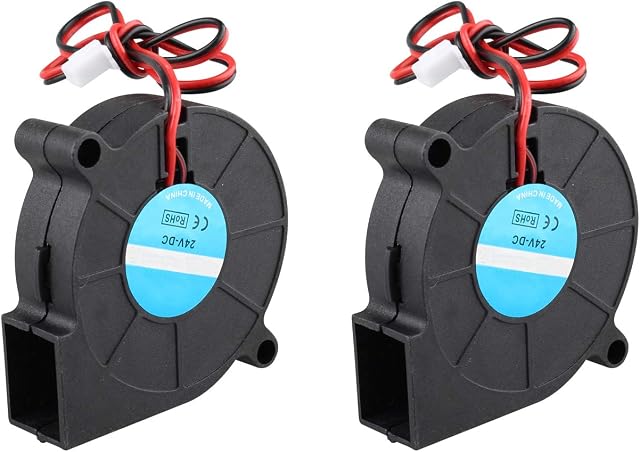 Jopto 2Pcs 3D Printer Cooling Blower Fan DC 24V 50 x 50 x 15mm 5015 Blow Radial Cooling Fan 2Pin Accessories Hot End Extruder Compatible with RepRap i3 3D Printer Cooler Heat Sinks