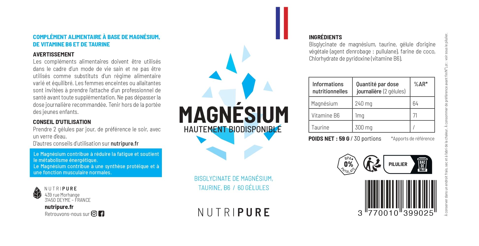 Nutripure | Pack Incontournables | Multivitamines, Magnesium Bisglycinate, Oméga 3 en Gélules | Compléments Alimentaires pour Sportifs | Santé et Bien-Être | 30 Portions | Fabriqué en France