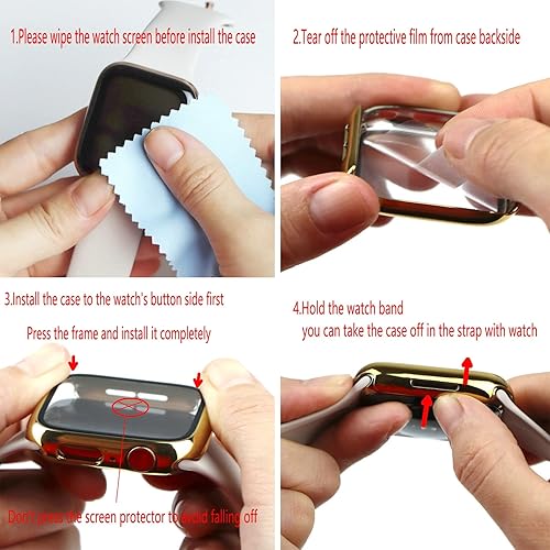 Miniatura 4 de Cogift Carcasa rígida dorada compatible con Apple Watch Series 6 SE Series 5 Series 4 de 1.732 pulgadas, carcasa rígida de policarbonato delgado