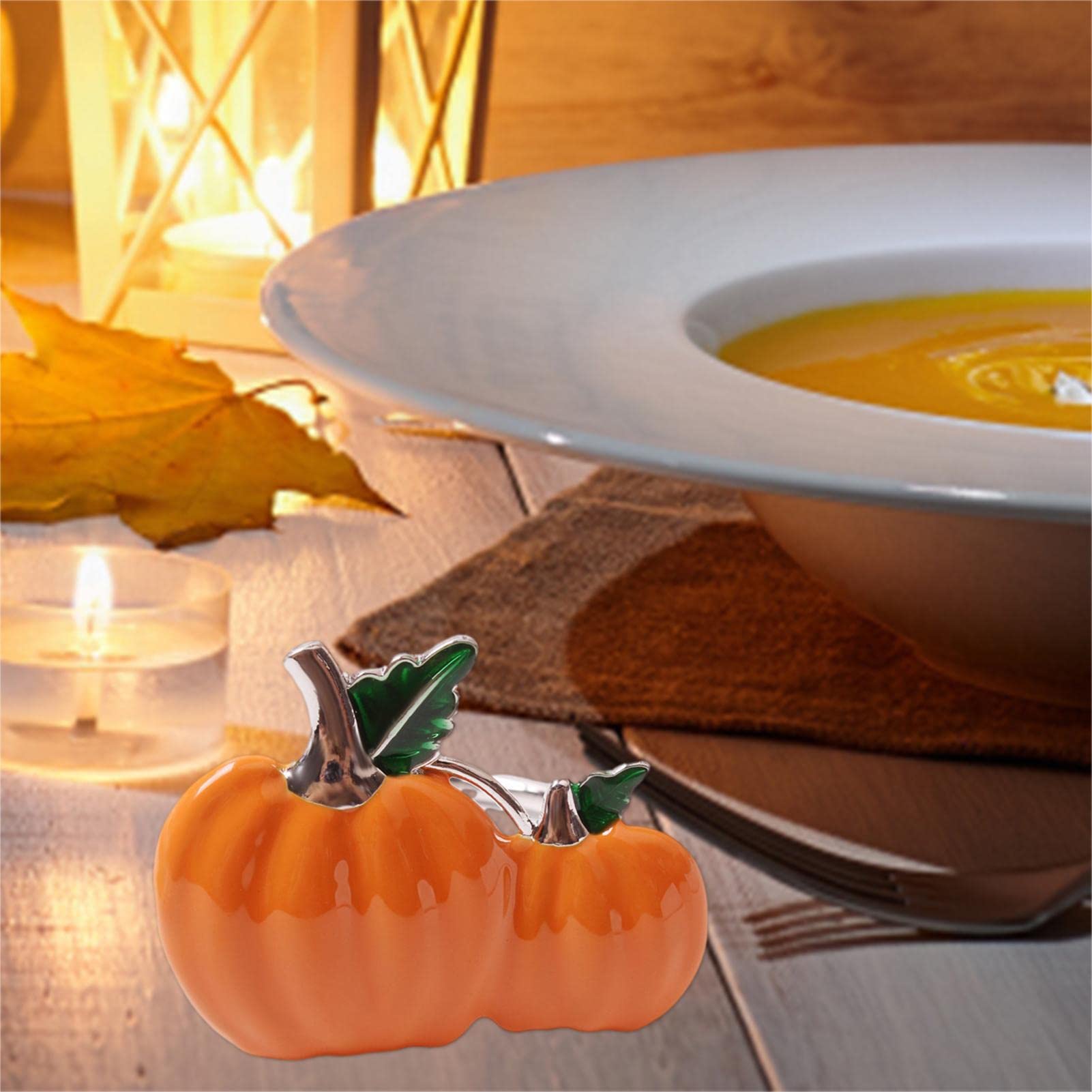 Portatovaglioli A Forma Di Zucca Argento - Set Da 6 Per Tavola Autunnale - Foto 11