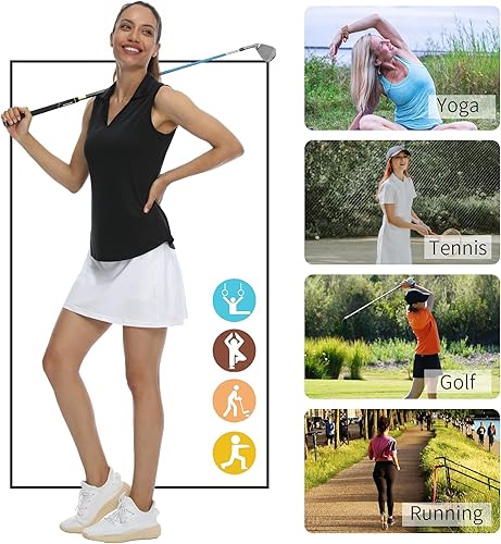 Miniatura 5 de LastFor1 Camisetas de golf sin mangas para mujer, de secado rápido, protección UV 50+, cuello en V con cuello, ligeras, camisetas sin mangas