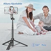 Vista 3 de Palo Selfie Trípode de Viaje para Teléfono Celular con Control Remoto y Soporte para Teléfono, Palo Selfie Extensible para iPhone, Trípode para Negro