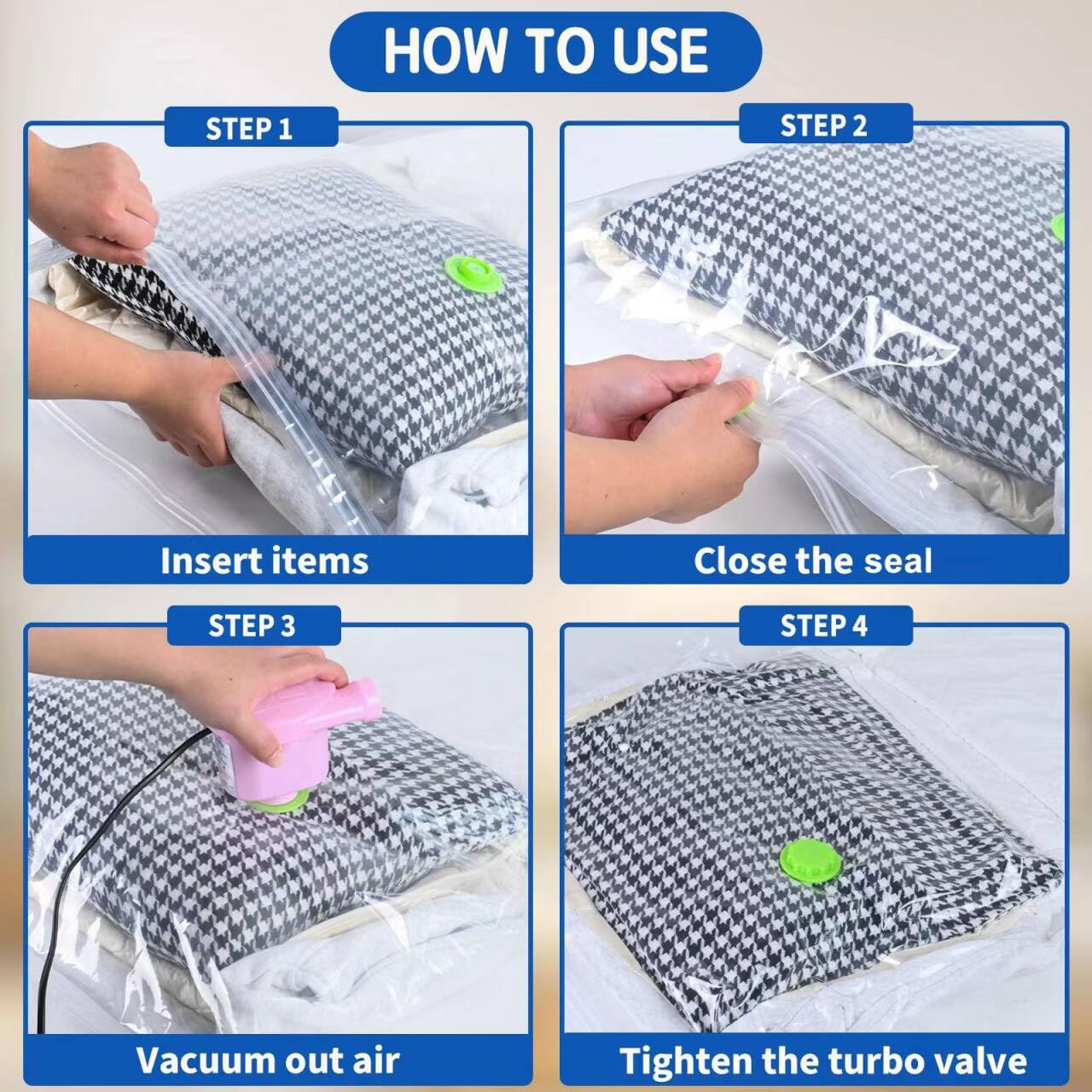 HEAVY DUTY 6 VACUUM STORAGE BAGS by Gorilla Bags. 2 Large (100x80cm), 2 Medium (60x80cm) - Image 3