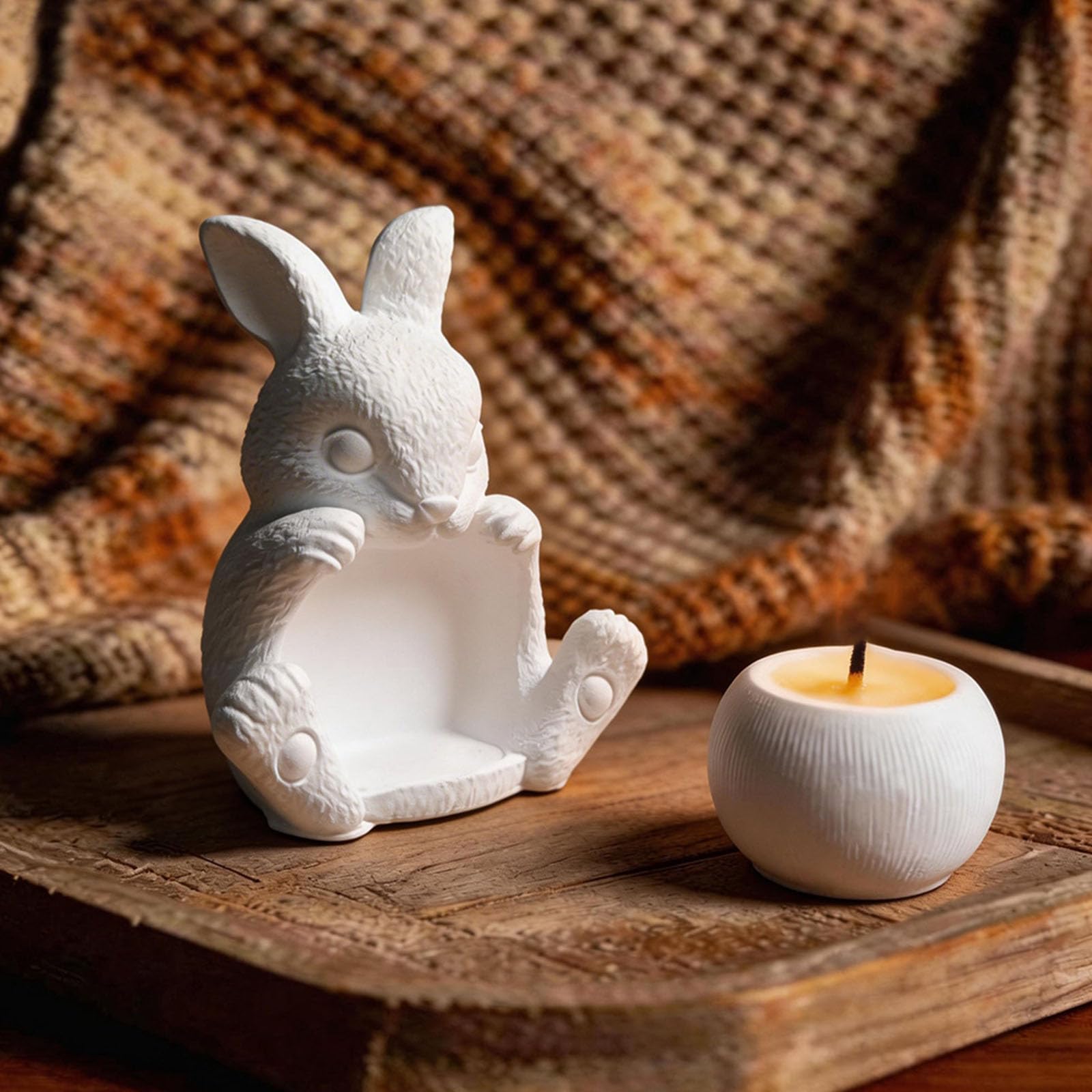Molde artístico de silicona para hacer velas decorativas en forma de conejo y tazón, accesorios hechos a mano para velas