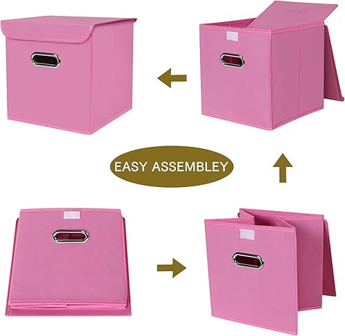 Miniatura 6 de Contenedores de almacenamiento de tela con tapas, organizadores de armario, canastas de almacenamiento plegables con asas para el hogar, cajas de