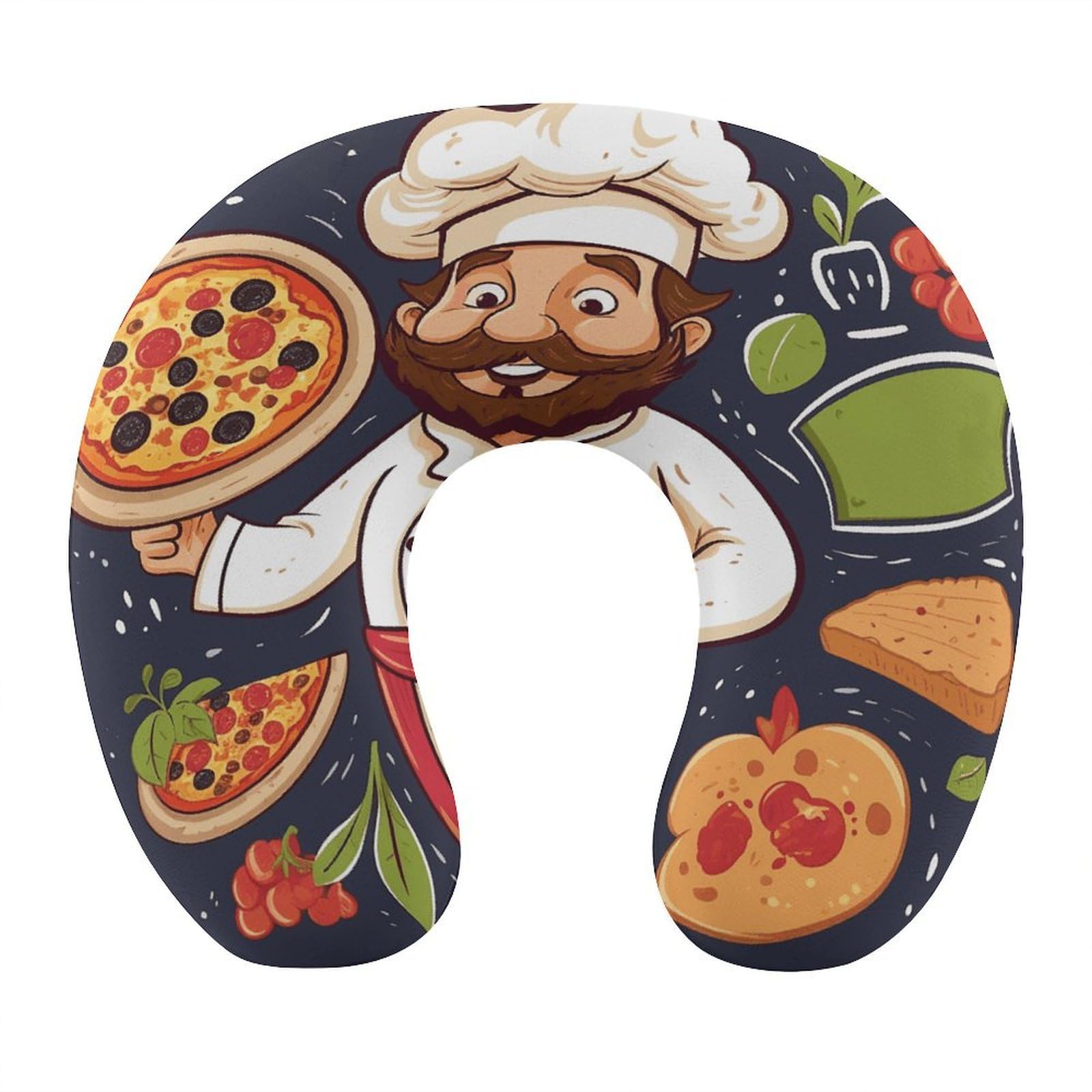 FekiLoot Chef Pizza Travel Pillow,U Shaped Office Napping Pillow Support Neck and Head Comfortable Travel Neck Pillow U Shape Sleeping Essentials for Long Haul Flights