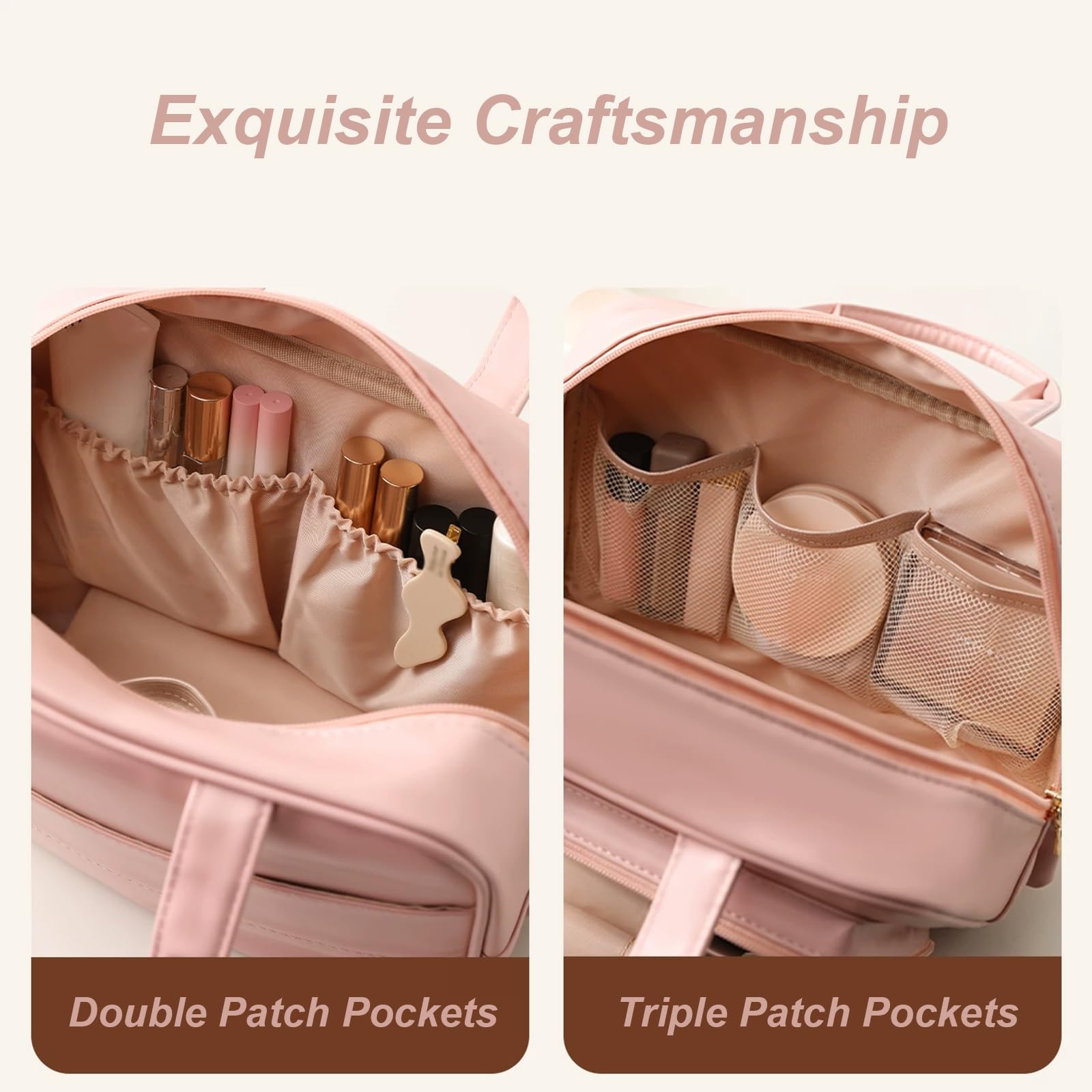 Borsa Cosmetica, Borsa da Toilette da Viaggio Morbido e Resistente All'acqua per Donna, con Scomparti Multipli e Ampia Capacità, Ideale per Cosmetici Articoli di uso Quotidiano(Brown)