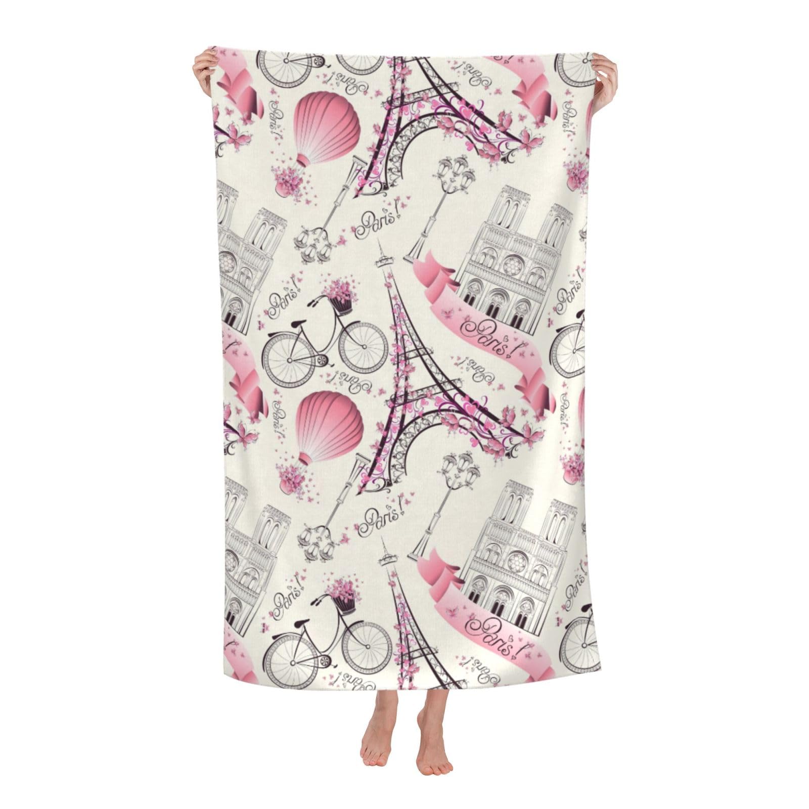 NImongt The Paris Tower And A Bicycle Print Oversized Adult Beach Towel For Travel Weekend Getaways Festivals Camping Trips