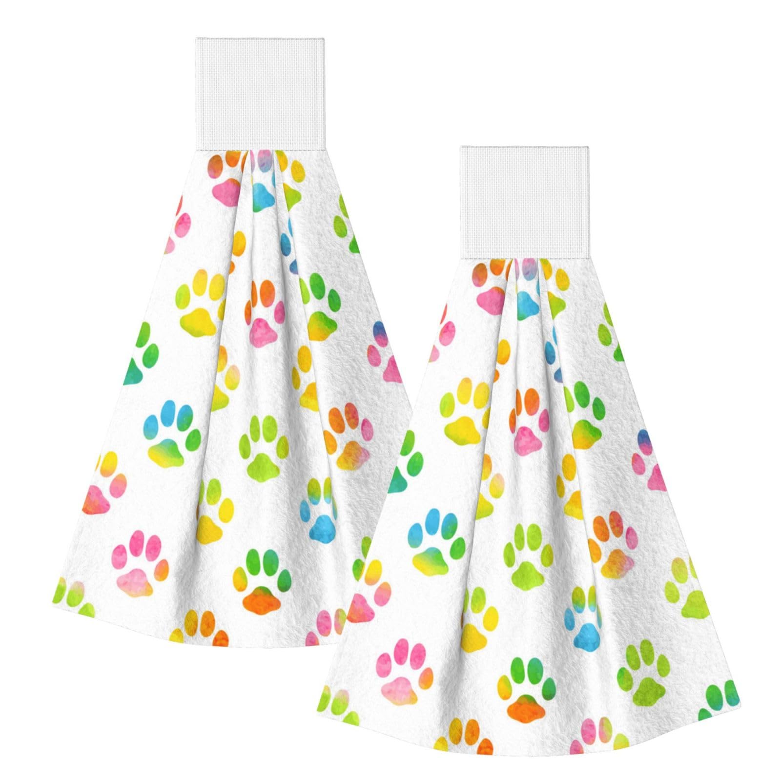 DOPKLNA Watercolor Dog Paw, 2 Pcs Hanging Coral Fiber Hand Towels for Bathroom, Absorbent Kitchen Towels