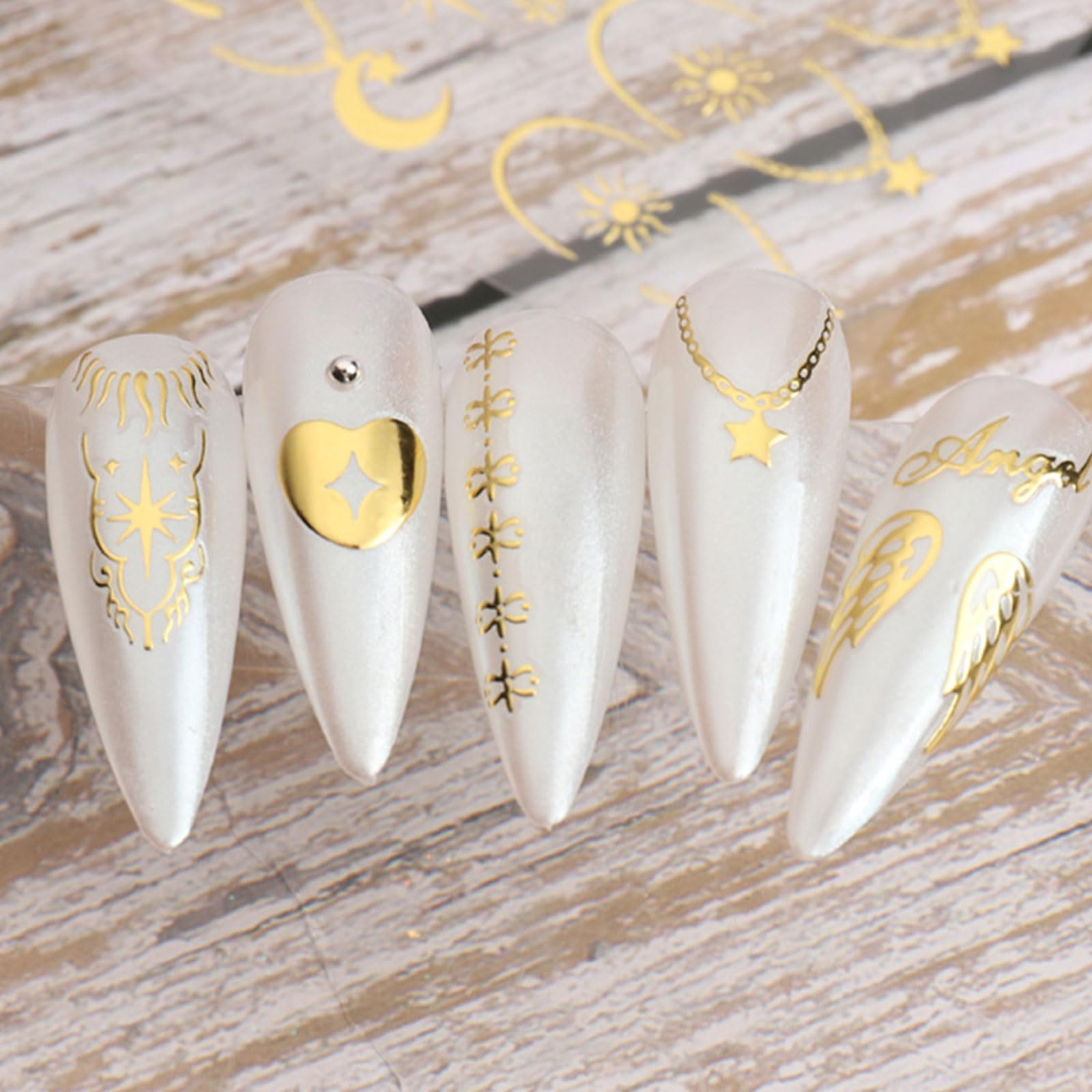 Amazon.co.jp: ネイルシール 9枚セット 3D 立体 星 月 太陽 天使の羽