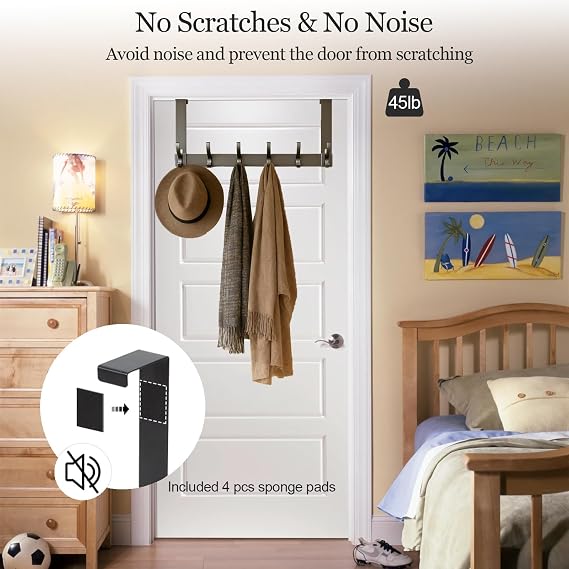 Over The Door Hook with 12 Hooks, Heavy Duty 20kg, No Drilling Over Door Hanger, Rust Resistant Aluminium Door Hook Rack, Space Saving Coat & Towel Rack for Bathroom, Bedroom, Kitchen, Grey