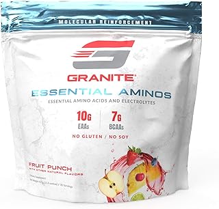 Granite® Essential Amino Acids + Branched Chain Amino Acids + Electrolytes (Fruit Punch Flavor) | 10g EAAs + 7g BCAAs | Supports Muscle Growth | Soy Free + Gluten Free + Vegan | Made in USA