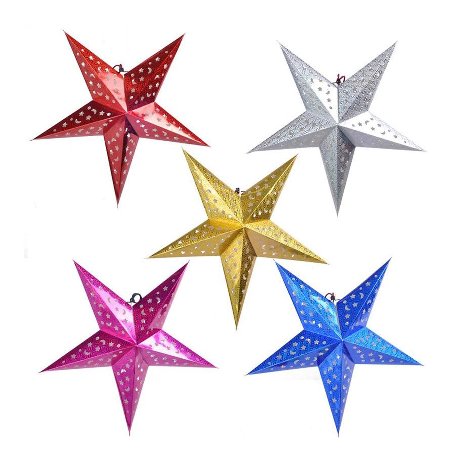 TAVASYA Waterproof 3D Foldable 8 Inch Hanging Christmas Stars - Pack of 5 (Multicolor) |Decorative Paper Stars for Home, Festive Displays, Parties & Seasonal Décor-image-27