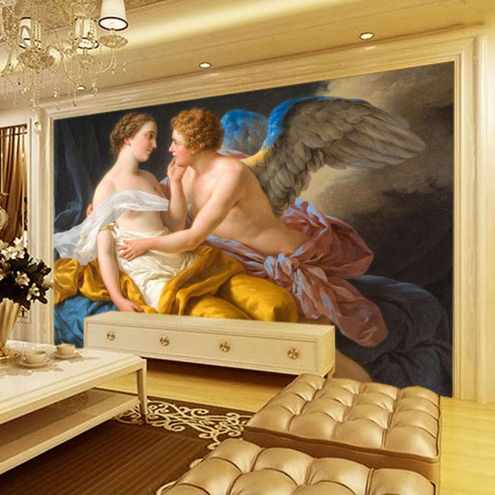3D Sala de estar Mural Papel pintado Pintura al óleo Clásico Ángel Personaje Fondo Pintura de pared Dormitorio Pegatinas de pared Cartel Arte