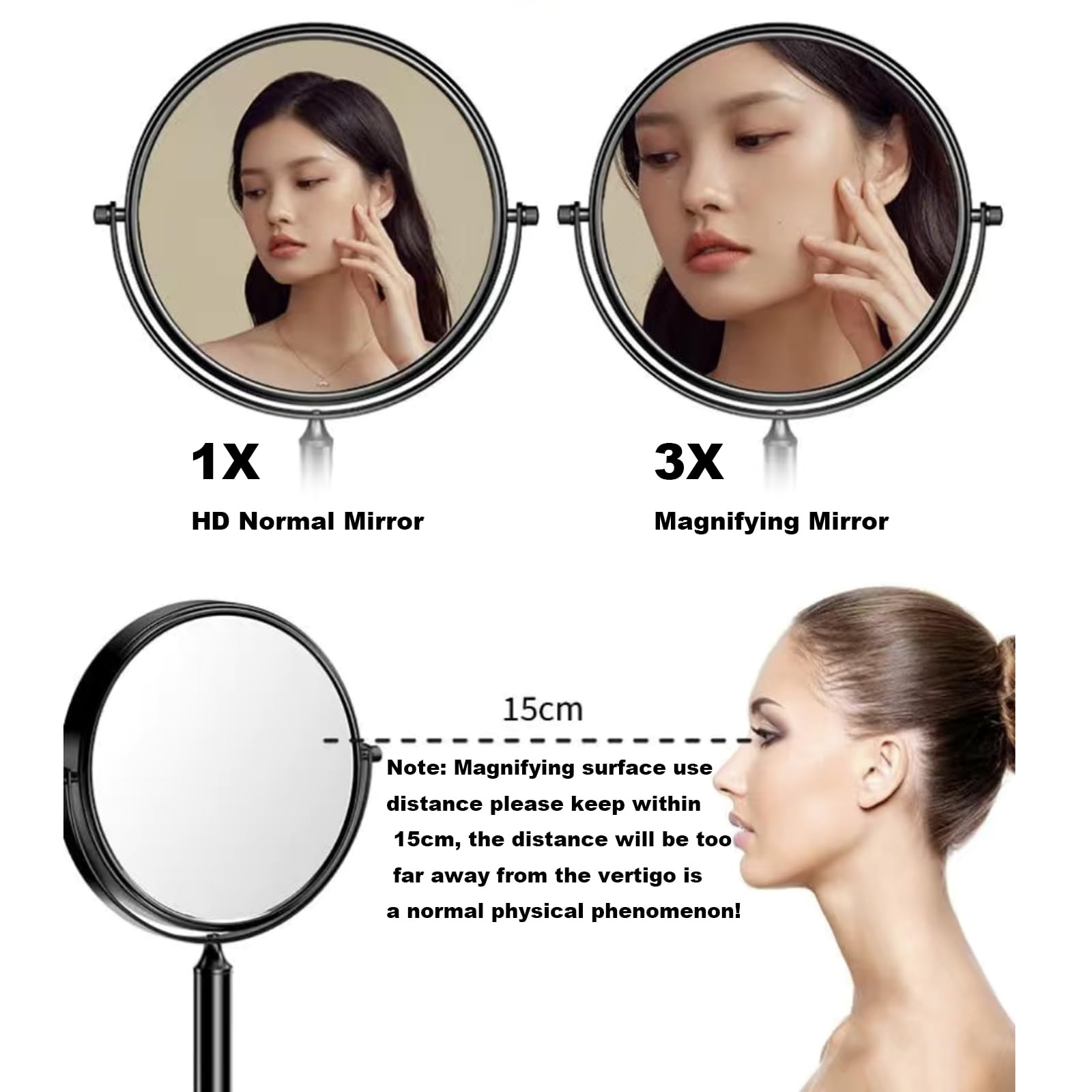 Dwustronne lusterko do makijażu obracane o 360° ze stojakiem 1X/3X powiększające lustro stołowe wolnostojące stop aluminium e 15 cm Beauty Essential