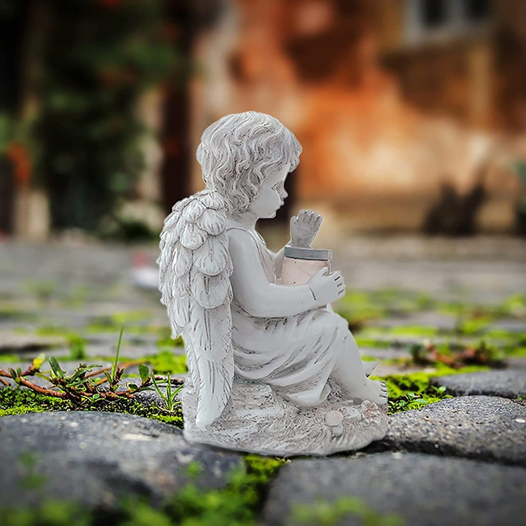Statua Angelo Solare Da Giardino Con Ali Luminose – Decorazione Cimitero, Prato, Cortile – Regalo Commemorativo