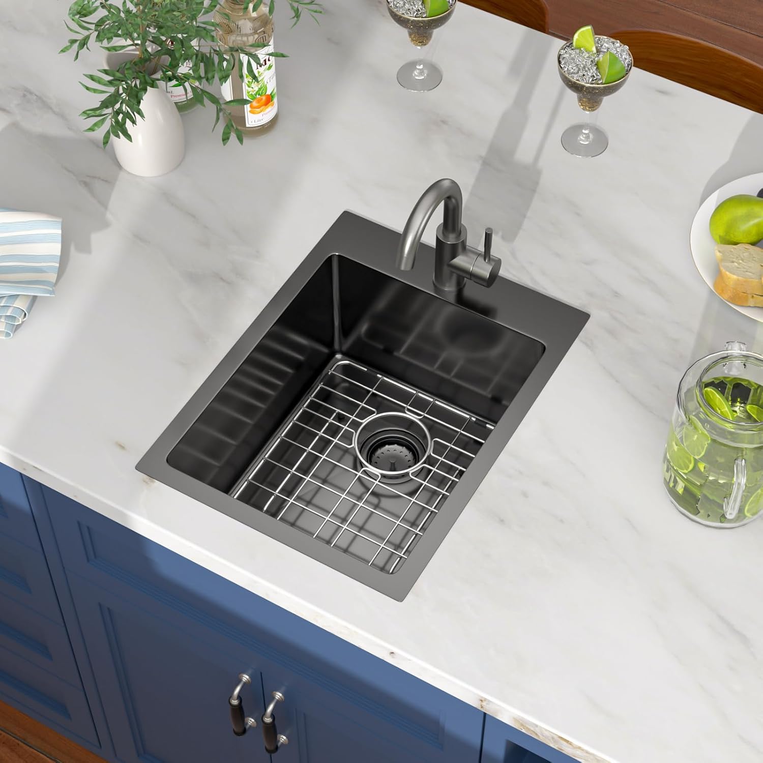 15x20 Bar Sink with Faucet Brushed Gold Stainless Steel Drop In Prep Sink Compact Kitchen Sink for Apartment RV Wet Bar