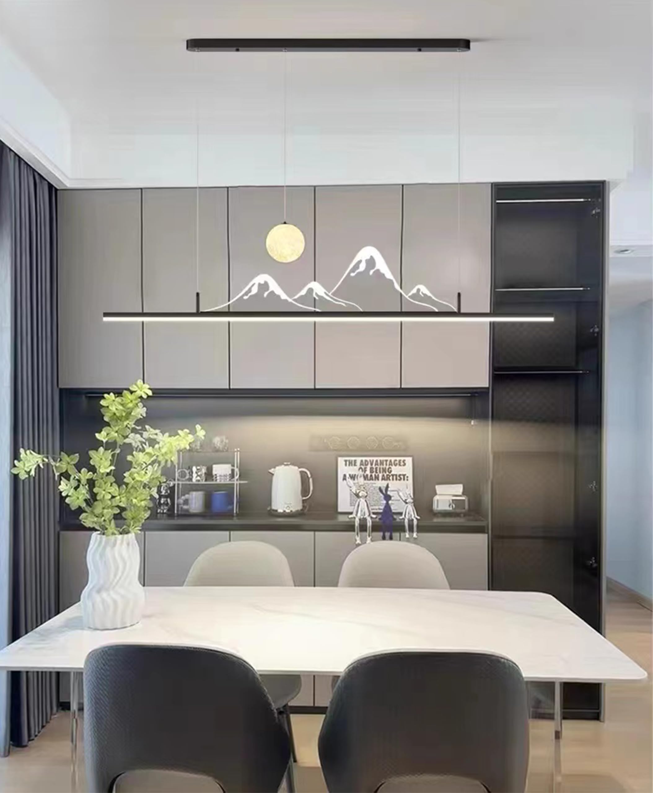 Moderne LED pendelleuchte Esstisch, kreativ LED Esszimmer hängelampe Dimmbar mit Fernbedienung Küchen Hängend Leuchte Modern Kronleuchter für Teetisch Couchtisch Deko Deckenlampe (Schwarz, L120cm)