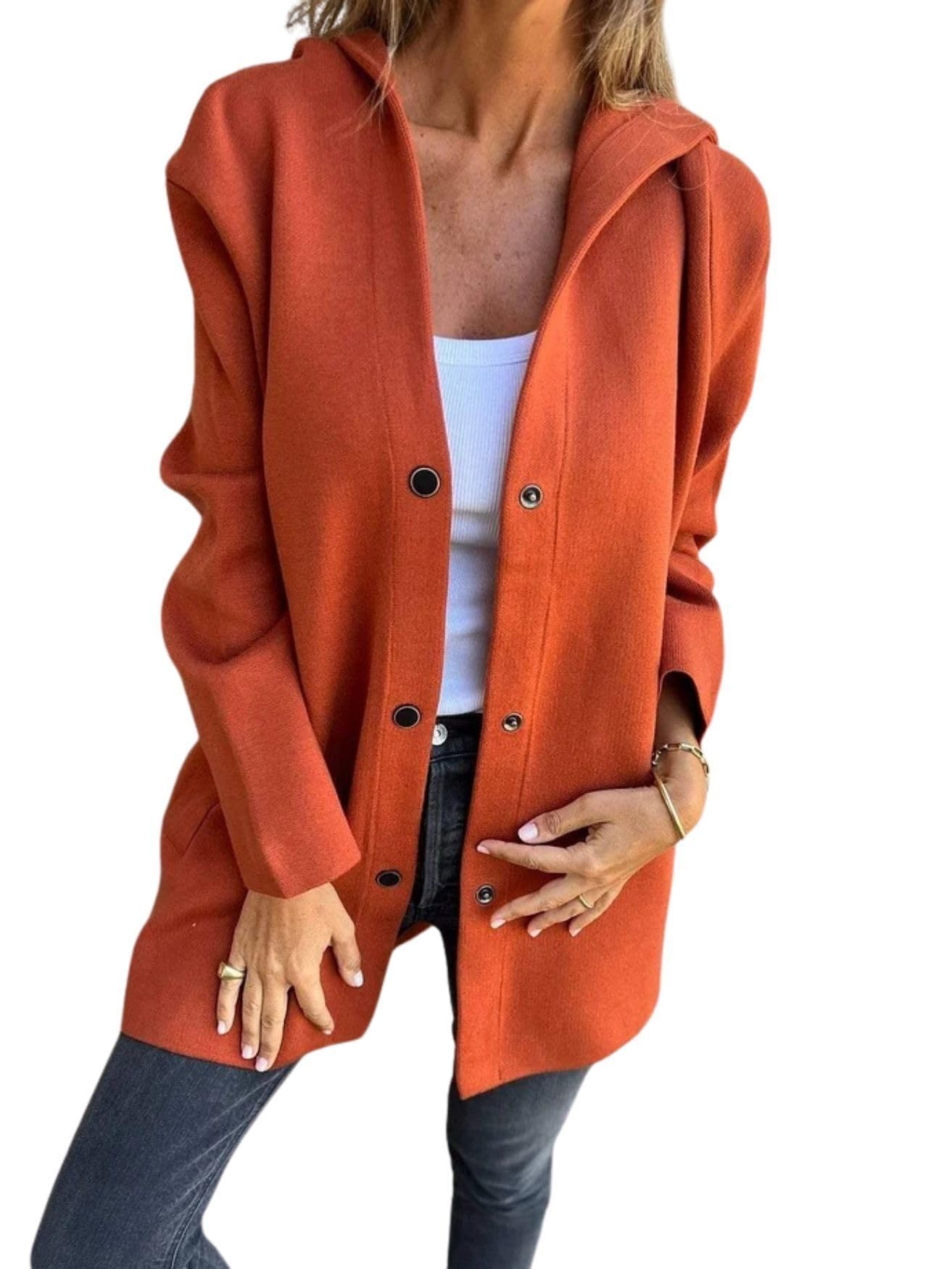 Solid Color Trench Coat Women Casual Single Breasted Hooded Jacket with Pockets Fashion Fall Winter Coats for Women
