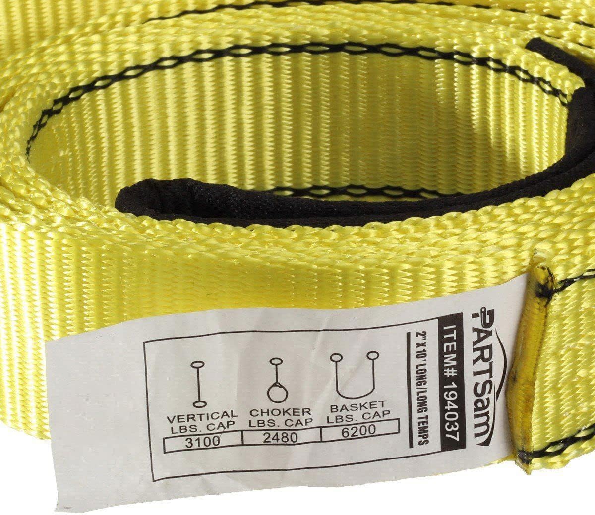 Partsam Premium 2 Pcs Crane Towing Strap Durable 3400Dtex - Heavy Duty Web Sling - Corrosion Resistance Polyester Industrial Flat Eye-Eye Ropes (10feet x 2inch)