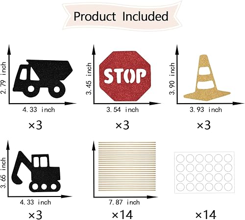 Miniatura 2 de Palos de centro de mesa de fiesta de construcción, decoraciones de cumpleaños de construcción, decoración de fiesta de zona de trabajo, camión