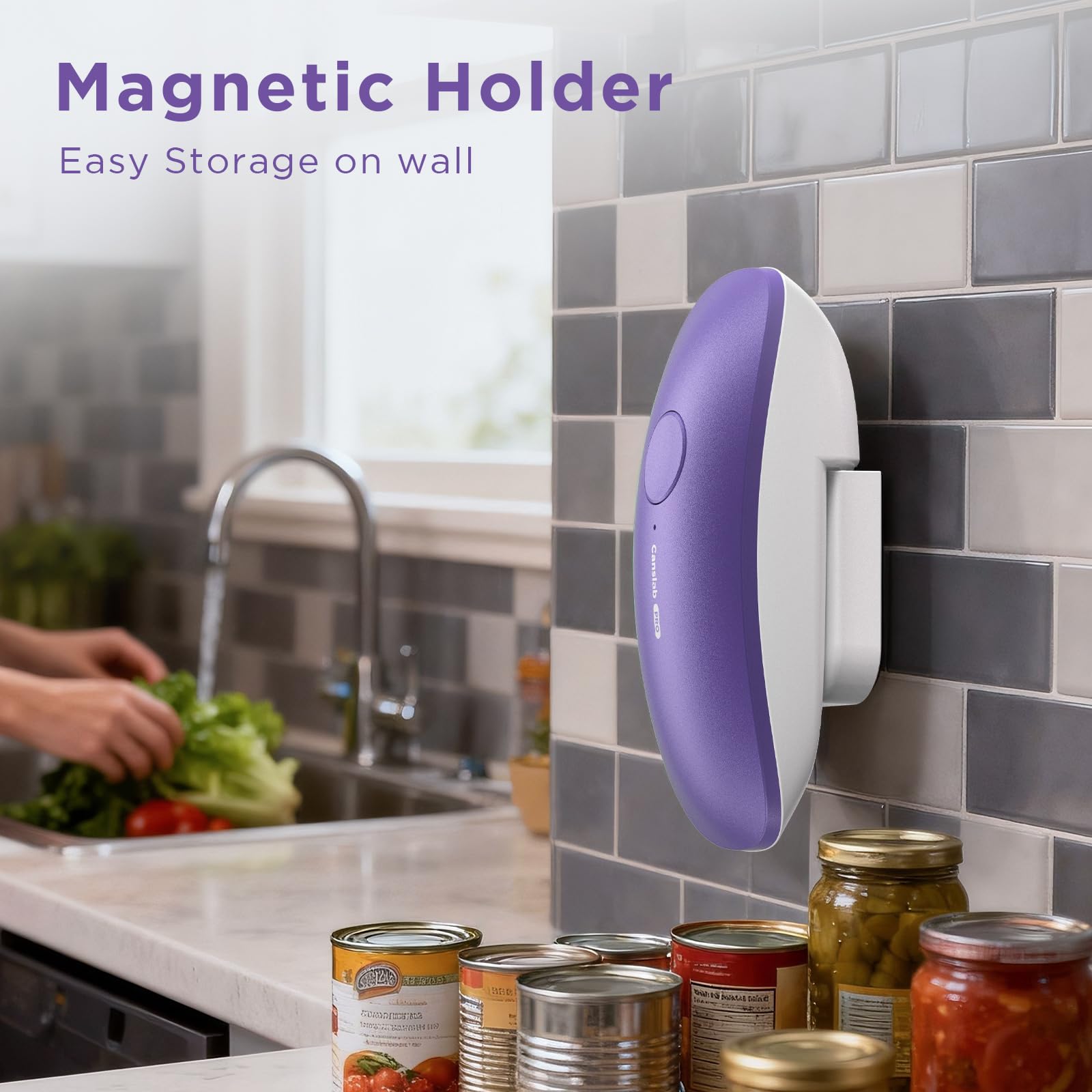 Canslab Ultrablade PRO Auto Stop Can Opener - Rechargeable Electric Can Opener for Kitchen for Seniors with Arthritis - One Touch Side Cut Opener, Smooth Edge, Lilac Product Image 6