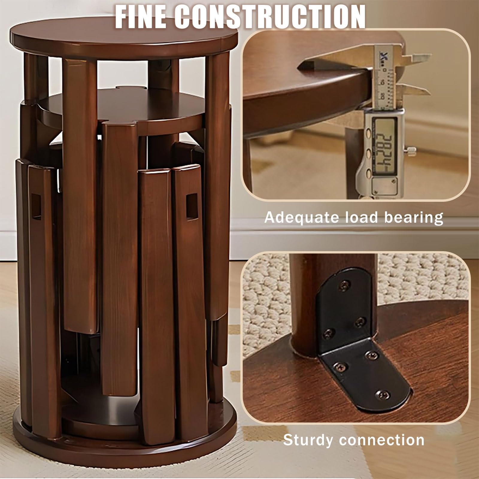 Stackable Stools VinLeap 4-Piece Round Wooden - Nesting Table & Stool ...
