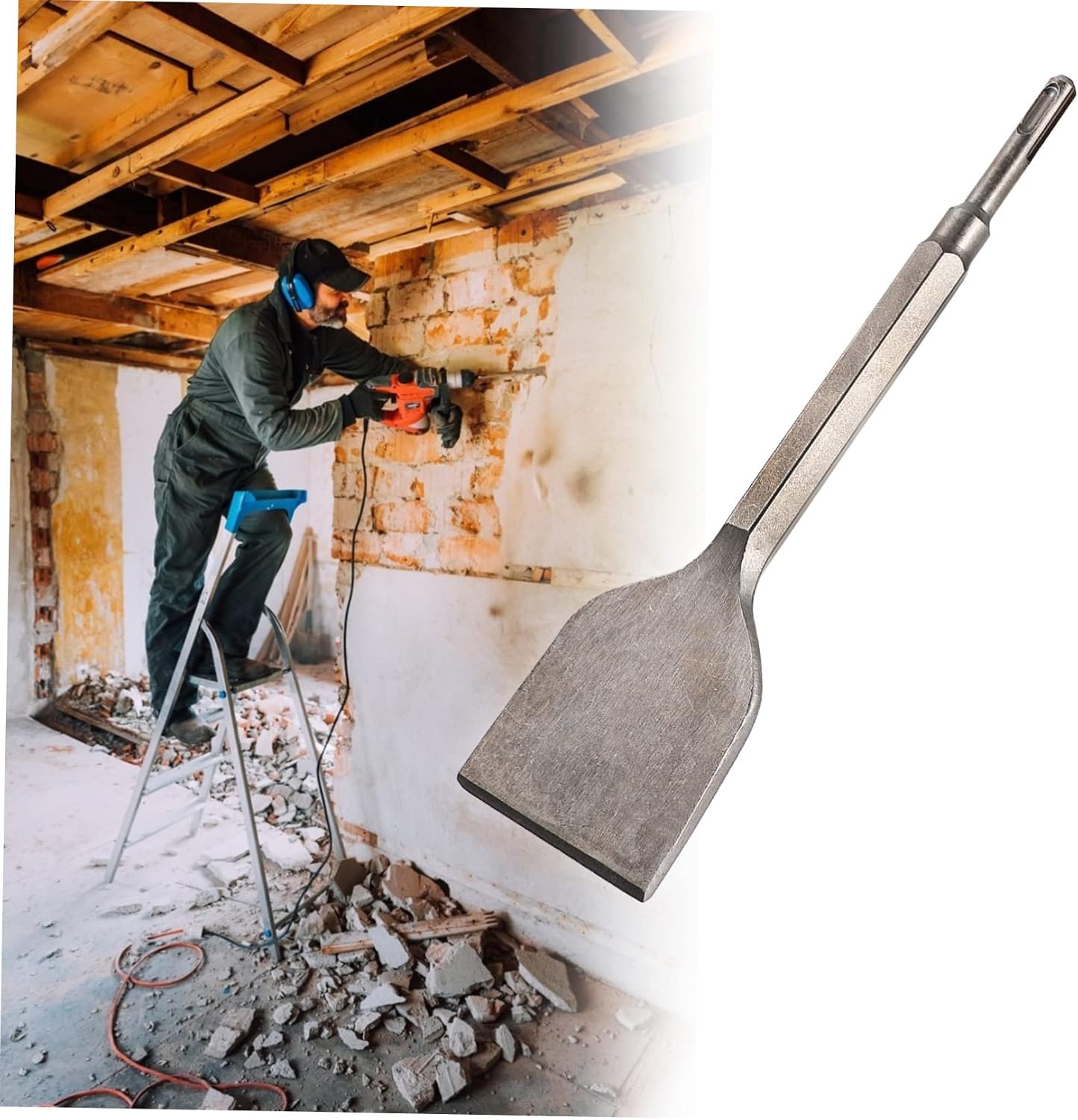 Tile Chisel for Angled Bent Tile Removal Impact Hammer Compatible Sturdy Concrete and Masonry Scraper 1-Piece
