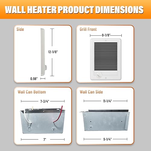 Miniatura 7 de CSC151TW Calentador de pared eléctrico (120 voltios, 1500 vatios, blanco) Calentador de pared Unidad completa con termostato