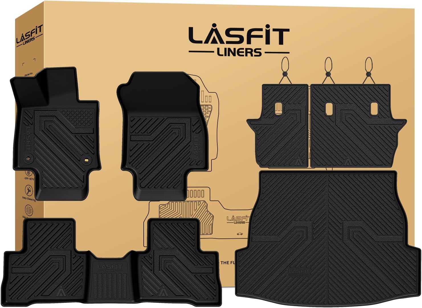 LASFIT Floor Mats&Trunk Mat Fit for Toyota RAV4 2019-2025 (Only Fit Hybrid) All Weather TPE Mats Custom Fit Floor Liner for Toyota RAV 4 1st and 2nd Row Full Set Car Mats and Cargo Liner, Black